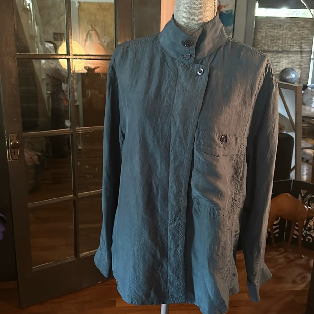 Silk shirt with high button neck